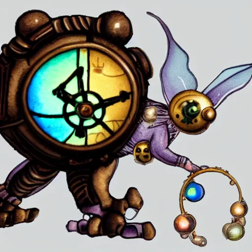 Image similar to steampunk firefly carrying prismatic orbs on it's back