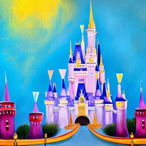 Image similar to painting of cinderella castle at magic kingdom by Mary Blair