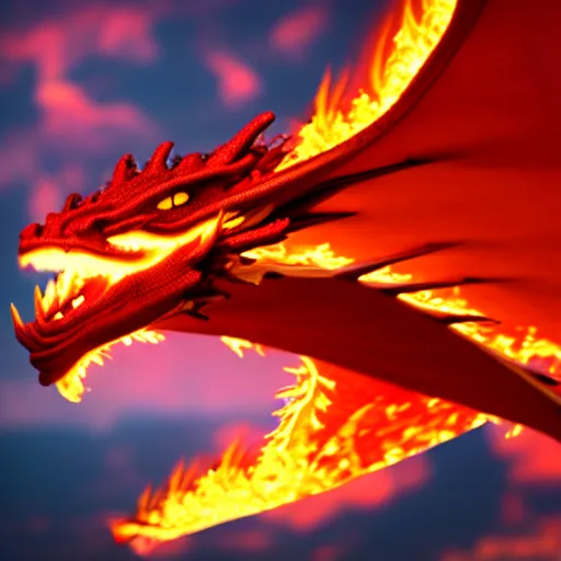 Image similar to hyperrealistic fire breathing dragon igniting the sky with its flames, 8 k.