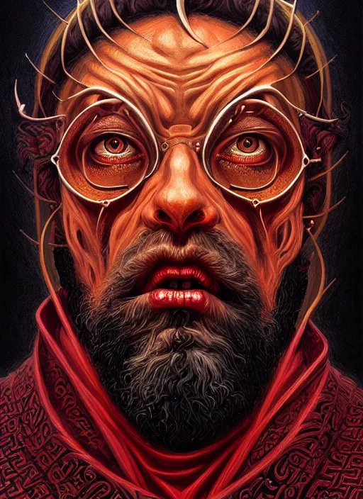 Image similar to hyper detailed ultra sharp beautiful orthodox satan icon, horror, hybrid human, trending on artstation, byzantine aesthetic, epic, religious, decadent, majestic, intricate, digital painting, concept art, smooth, sharp focus, illustration, art by josan gonzalez, felix englund, killian eng and zdizslaw beksinski