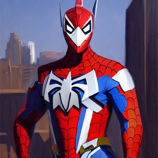 Image similar to greg manchess portrait painting of partially armored ultraman spiderman as overwatch character, medium shot, asymmetrical, profile picture, organic painting, sunny day, matte painting, bold shapes, hard edges, street art, trending on artstation, by huang guangjian, gil elvgren, ruan jia, greg rutkowski, gaston bussiere