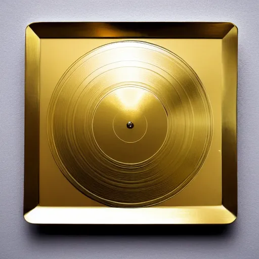 Image similar to a golden record on a black desk,