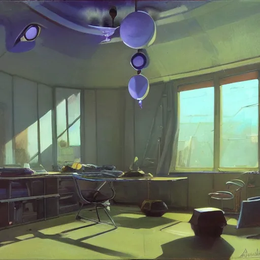 Prompt: painting of syd mead artlilery scifi organic shaped empty room. fossil ornaments, volumetric lights, purple sun, andreas achenbach, simon stalenhag