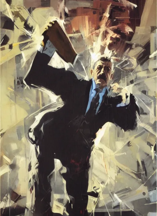 Image similar to j jonah jameson, painting by phil hale, fransico goya,'action lines '!!!, graphic style, visible brushstrokes, motion blur, blurry, visible paint texture, crisp hd image