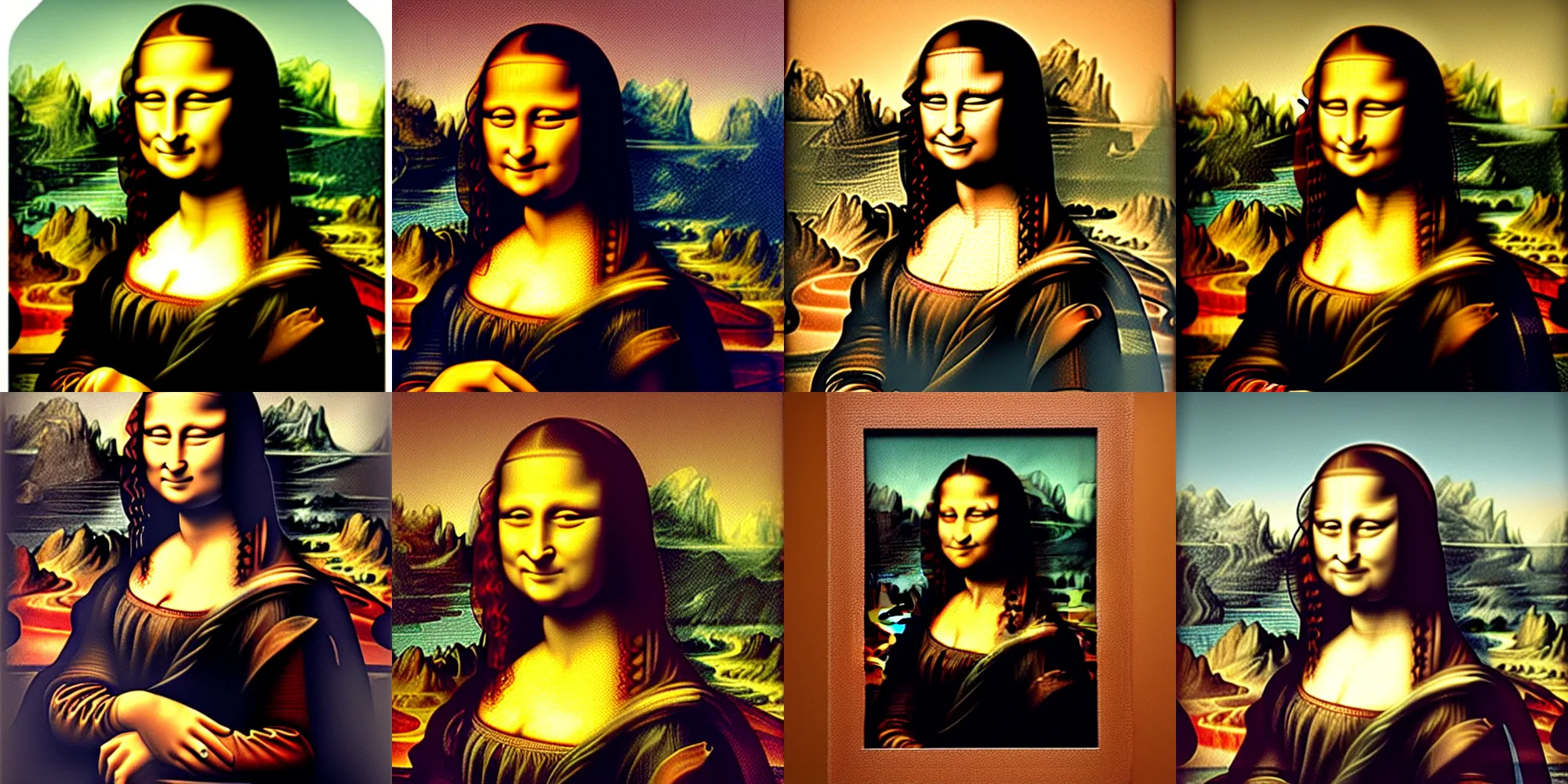 Prompt: cave painting of mona lisa