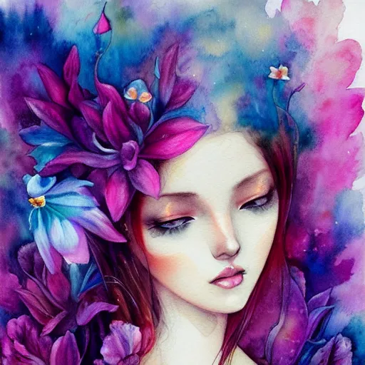 Prompt: watercolor flower by anna dittmann