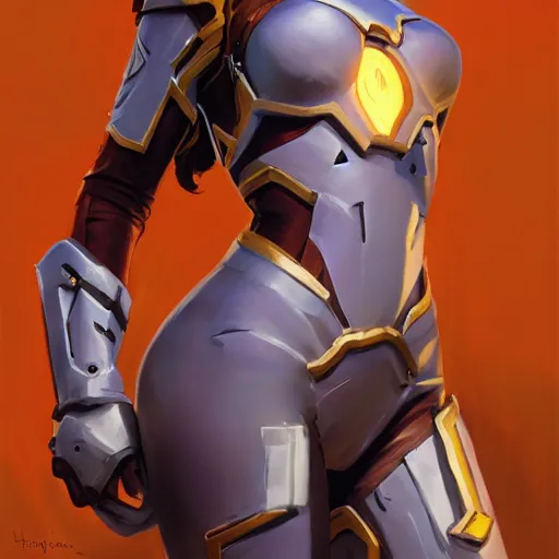 Image similar to greg manchess portrait painting of a female ironman as overwatch character, medium shot, asymmetrical, profile picture, organic painting, sunny day, matte painting, bold shapes, hard edges, street art, trending on artstation, by huang guangjian, gil elvgren, ruan jia, greg rutkowski, gaston bussiere