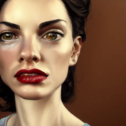 Prompt: A videogame portrait of a Spanish young woman in her 40's with high cheekbones. Good bone structure. Dressed in 1940s style. Highly detailed, fine Art, high detail, great lighting, 8k resolution, masterpiece, concept art, illustration, clear eyes, painting oil on canvas, octane render, HDR, trending on artstation, 4k, 8k, HD