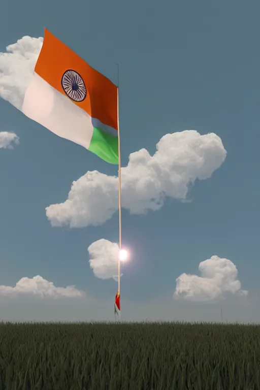 Image similar to indian flag, 3 d, volumetric, clouds, octane, 3 d render, 3 ds max + vray, art by beeple, india, cinematic