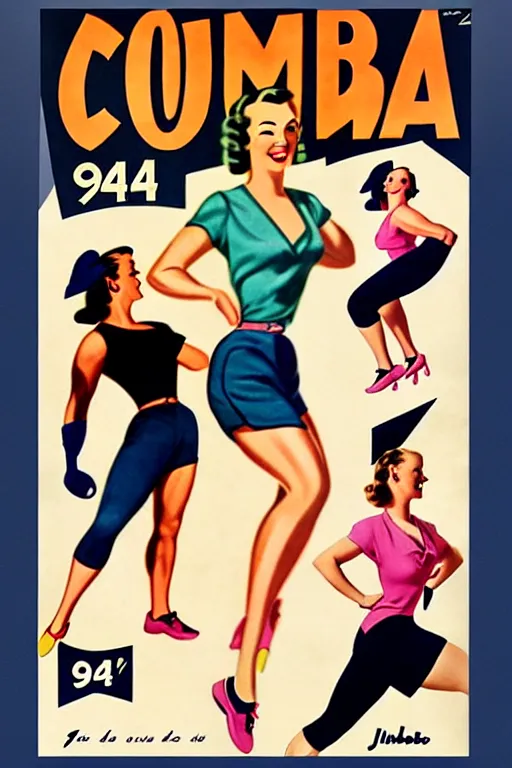 Prompt: 1940s zumba fitness art poster