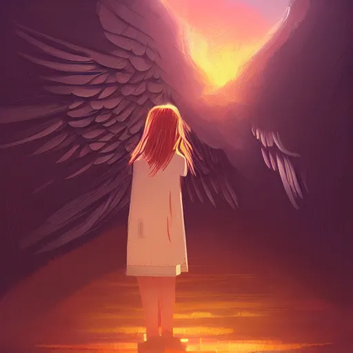 Prompt: Angel protecting child by Alena Aenami, very detailed, deviantart, artstation