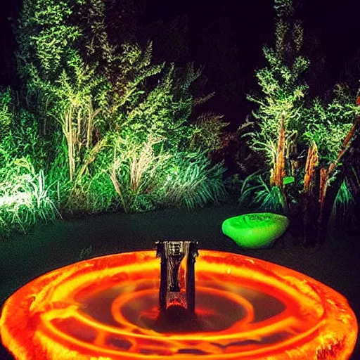 Prompt: “a flaming, glowing and burning claymore sword 🗡 floating in a suburban backyard pool, in the middle of the night, deepest darkest midnight. Photograph. Flash photograph. Cursed image. Found photograph.”