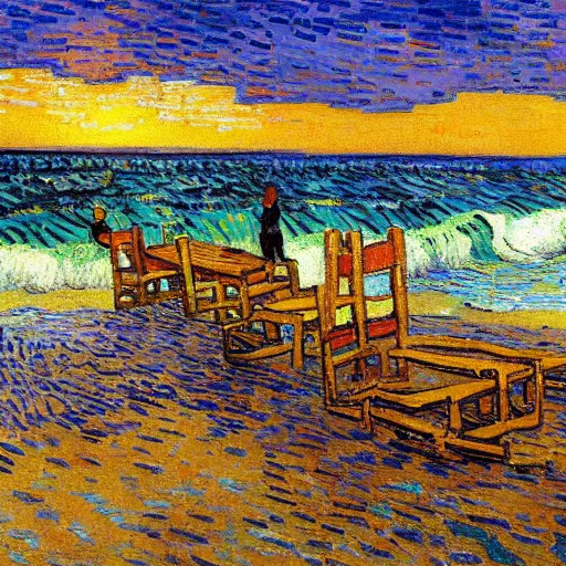 Image similar to a beautiful sunrise in a yucatan beach by van gogh