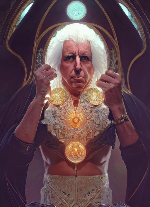 Prompt: symmetry!! portrait of ric flair, dnd, intricate, elegant, highly detailed, digital painting, artstation, concept art, smooth, sharp focus, illustration, art by artgerm and greg rutkowski and alphonse mucha