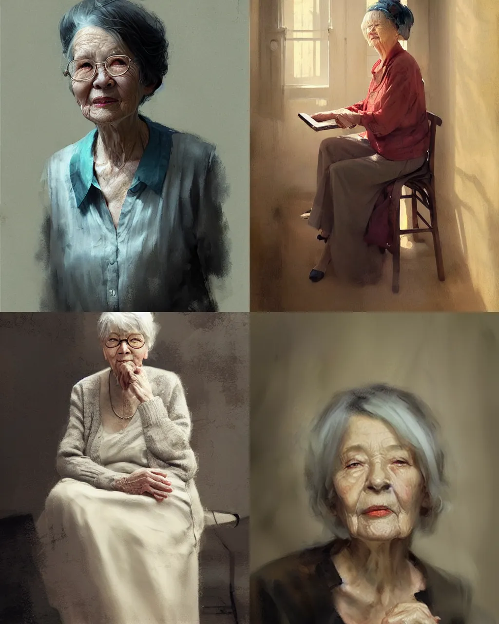 Prompt: old lady in modern fashion, half - length photo, illustration, perfectly shaded, atmospheric lighting, by ruan jia an krenz cushart