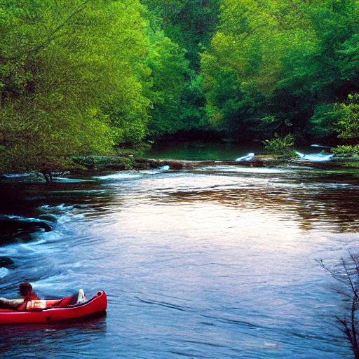 Image similar to cahaba river alabama, canoe in foreground, kodak ektachrome e 1 0 0,