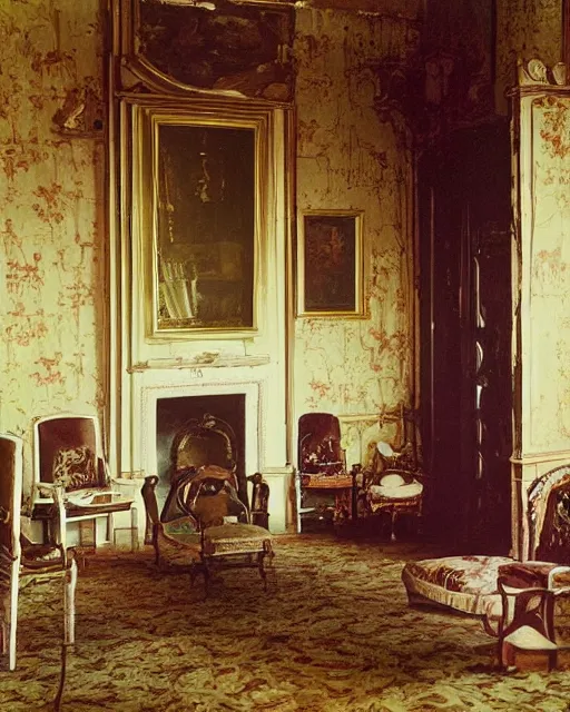 Prompt: the interior of an old manor in devonshire that is probably haunted, delicate embellishments, painterly, offset printing technique, photographed on kodachrome by brom, robert henri, walter popp