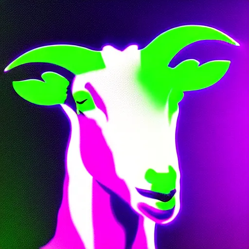 Image similar to goat, portrait, pop art, retrowave, neon light,