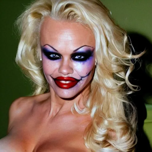 Prompt: pamela anderson with joker makeup, pin-up