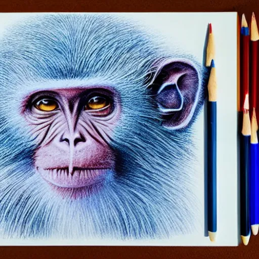 Image similar to Colored pencil art on paper, Blue Frost monkey, highly detailed, artstation, MasterPiece, Award-Winning, Caran d'Ache Luminance