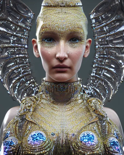 Image similar to a highly detailed metahuman 4 k close up render of an alien goddess bella hadid monument saint in iris van herpen dress schiaparelli in diamonds crystals swarovski and jewelry iridescent in style of alphonse mucha gustav klimt trending on artstation made in unreal engine 4