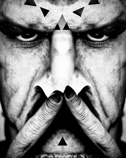 Image similar to scary photo of a man with his mouth in the form of a equilateral triangle, hyperrealism, bokeh, 8k, trending on