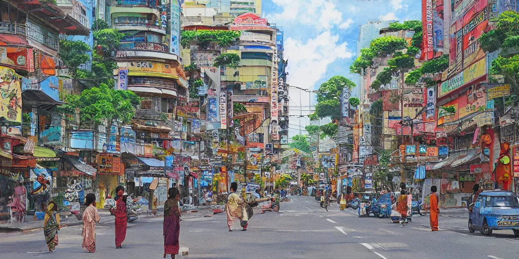 Image similar to colombo sri lankan city street, art by Hayao Miyazaki