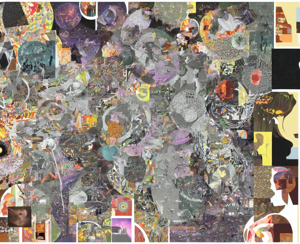 Prompt: illustrated collage of multi - dimensional latent space.