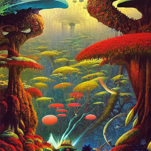 Image similar to fairie forest by kilian eng, chris foss, rodney matthews, robert mccall, jacek yerka and vladimir kush, oil on canvas