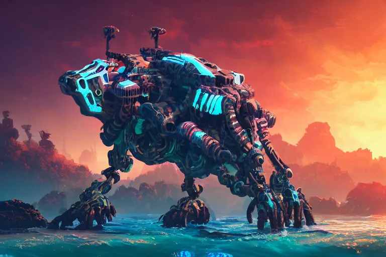 Image similar to clamberjaw machine mecanical creature robot of horizon forbidden west horizon zero dawn bioluminiscence global illumination ray tracing hdr fanart arstation by ian pesty and alena aenami artworks in 4 k