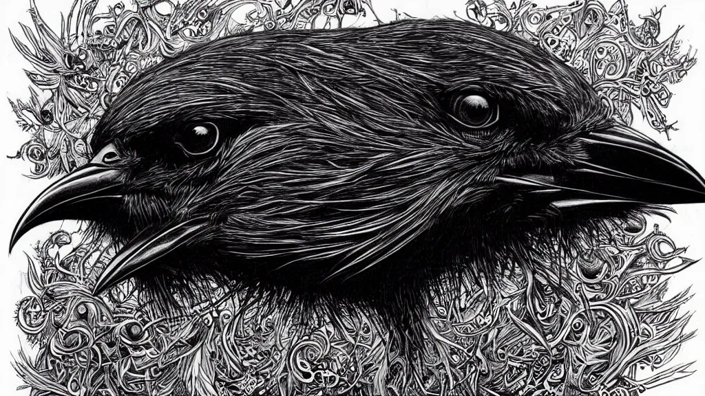 Image similar to highly detailed illustration of a crow by aaron horkey