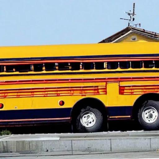 Image similar to a schoolbus shaped like berlusconi's head