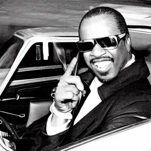 Prompt: a photo of Stevie Wonder as a taxi driver