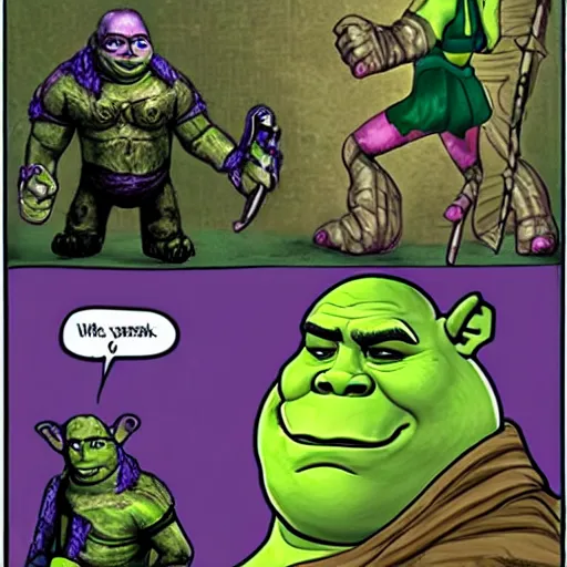 Image similar to slaanesh chooses shrek as his champion