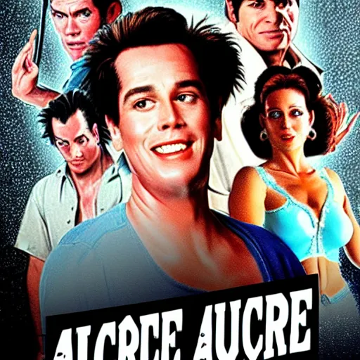 Prompt: a film poster of ace ventura with Nicola cage, realism, film grain