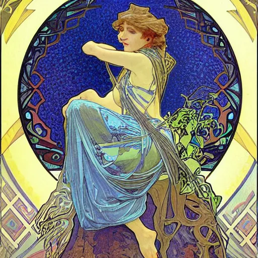Prompt: god of nature, blue panthera, artistic, high detailed, fantasy, by alphonse mucha