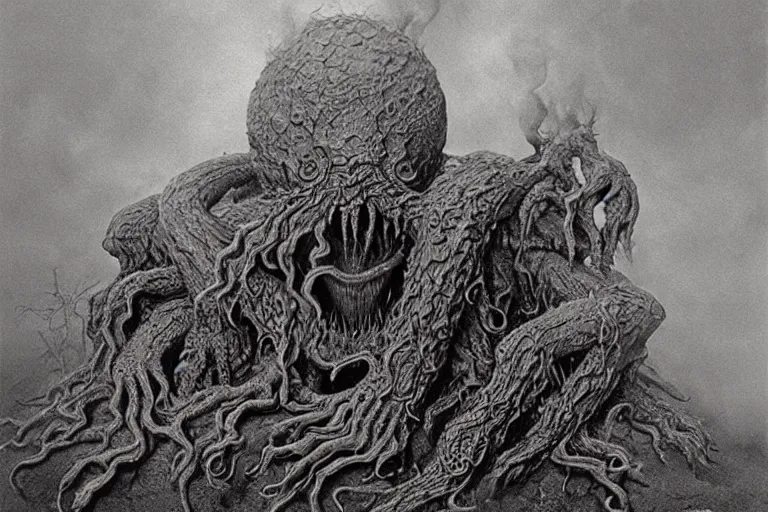 Prompt: Cthulhu burning Zdzislaw Beksinski, highly detailed