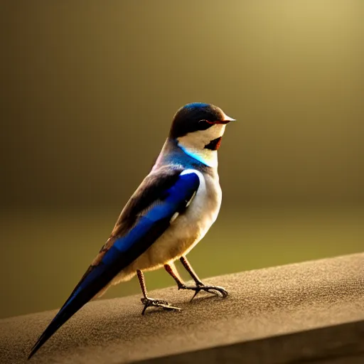 Image similar to closeup of a spanish swallow bird in avila, golondrina, green fields, dawn, summer season, 4 k, midday light, concept art, by wlop, ilya kuvshinov, artgerm, krenz cushart, greg rutkowski, pixiv. cinematic dramatic atmosphere, sharp focus, volumetric lighting, cinematic lighting, studio quality