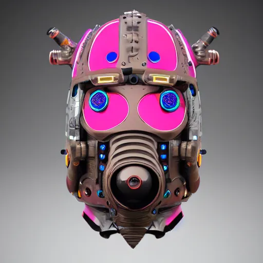 Image similar to a glossy claymodel of a dieselpunk aztec futuristic robot head with eeg sensors, 8 k, front shot, symetrical, flourescent colors, halluzinogenic, multicolored, insanely detailed, front shot, 3 d render, octane