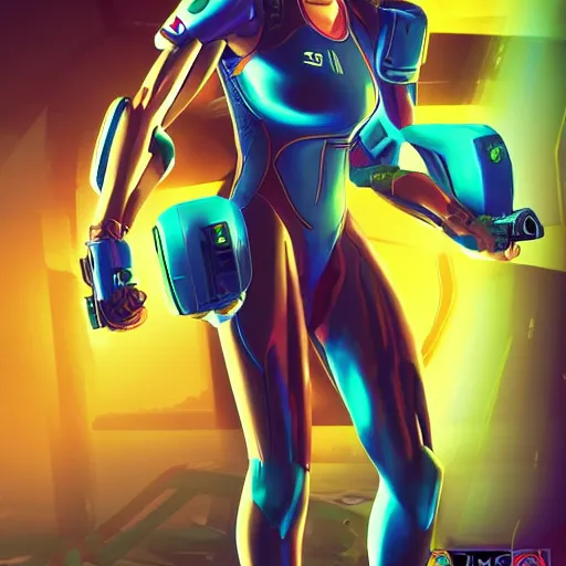 Image similar to samus in gta v, cover art by stephen bliss, artstation, no text