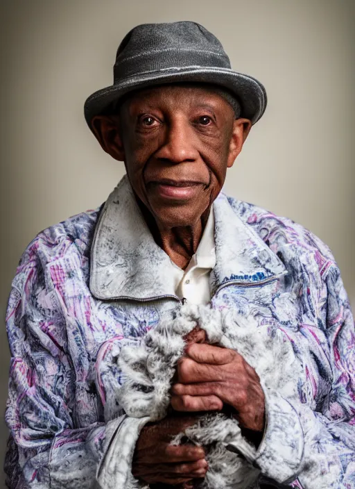 Image similar to DSLR photo portrait still of 74 year old age 74 Rick James at age 74!!!, 85mm f1.8