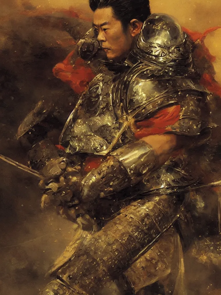 Image similar to close up of a seasoned samurai in full armor, cinematographic shot, by vladimir volegov and alexander averin and delphin enjolras and daniel f. gerhartz