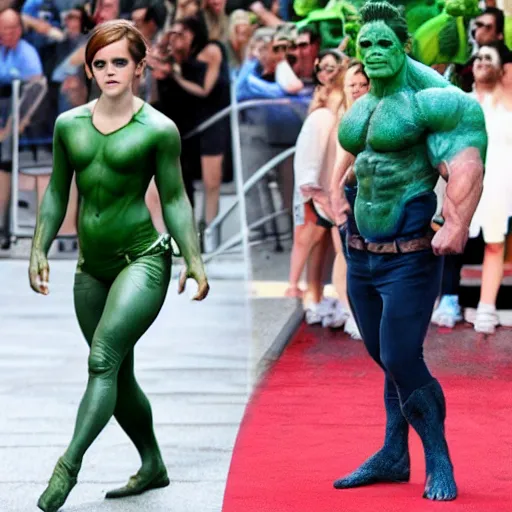 Image similar to emma watson cosplaying as the hulk, muscly emma watson wearing a hulk costume, emma watson jacked beefy cosplay award winner