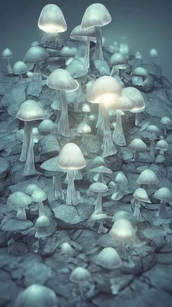 Prompt: “bioluminescent crystal mushrooms, Artstation HQ, photorealistic, hiperrealistic, sharp focus, 4k UHD, Unreal Engine 5, cinematic shot, cinematic lightning, dark tones, high contrast, intricate, mysctical, masterpiece”