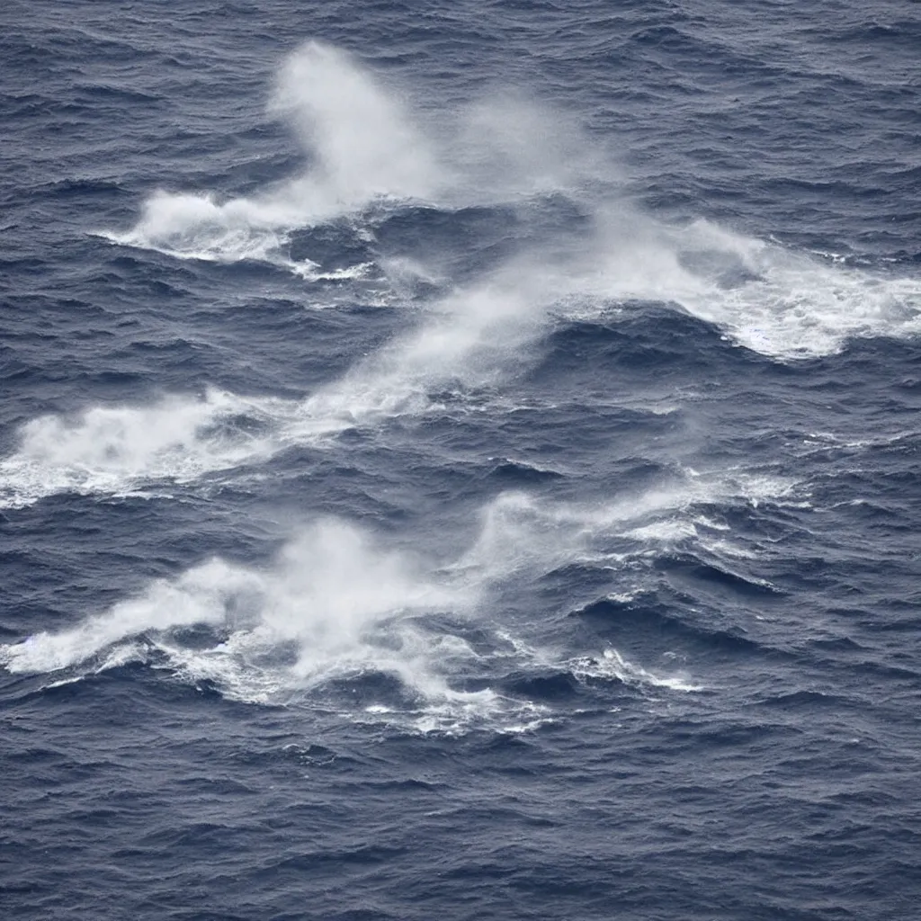 Prompt: a cube in the middle of the sea with images of a sea squall on its sides. in the style of Richard Serra