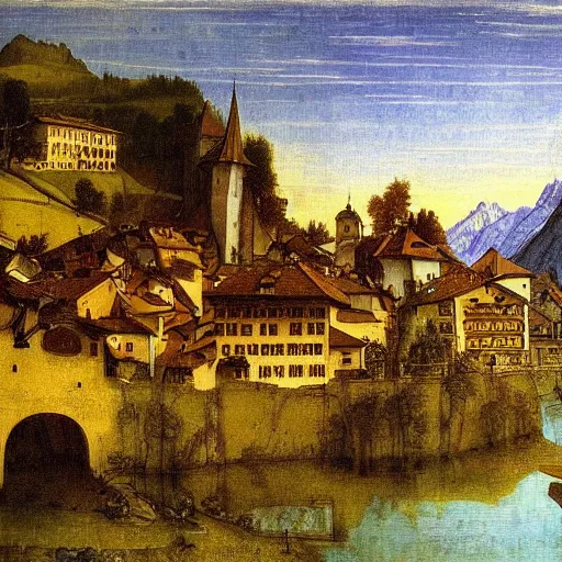 Prompt: switzerland beauty painting by leonardo da vinci