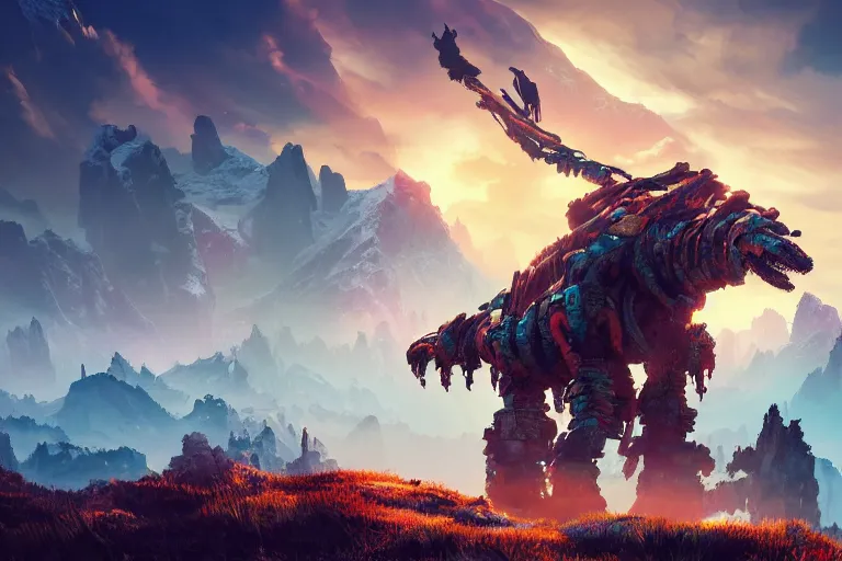 Image similar to tremortusk machine creature robot of horizon forbidden west horizon zero dawn radiating a glowing aura global illumination ray tracing hdr fanart arstation by ian pesty and alena aenami artworks in 4 k