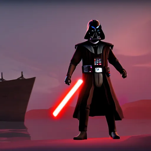 Prompt: screenshot of Darth Vader-inspired pirate costume in Sea of Thieves