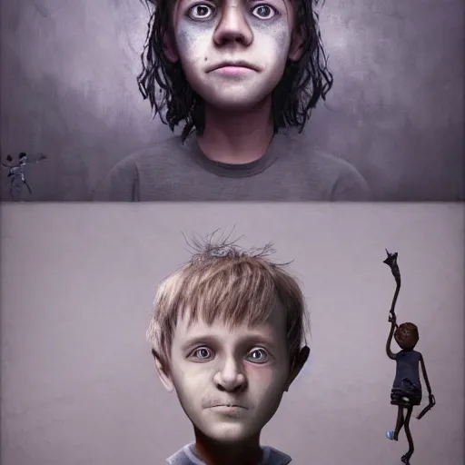 Image similar to a child who is forced to be something other than what he would have liked, having to be forced to give up his abilities, dreams, highly detailed vfx by tim burton, 4 k, trending on art station, masterpiece