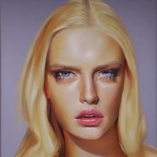 Image similar to hyperrealism oil painting of crying blonde fashion model portrait